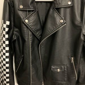 Faux leather jacket checkered pattern